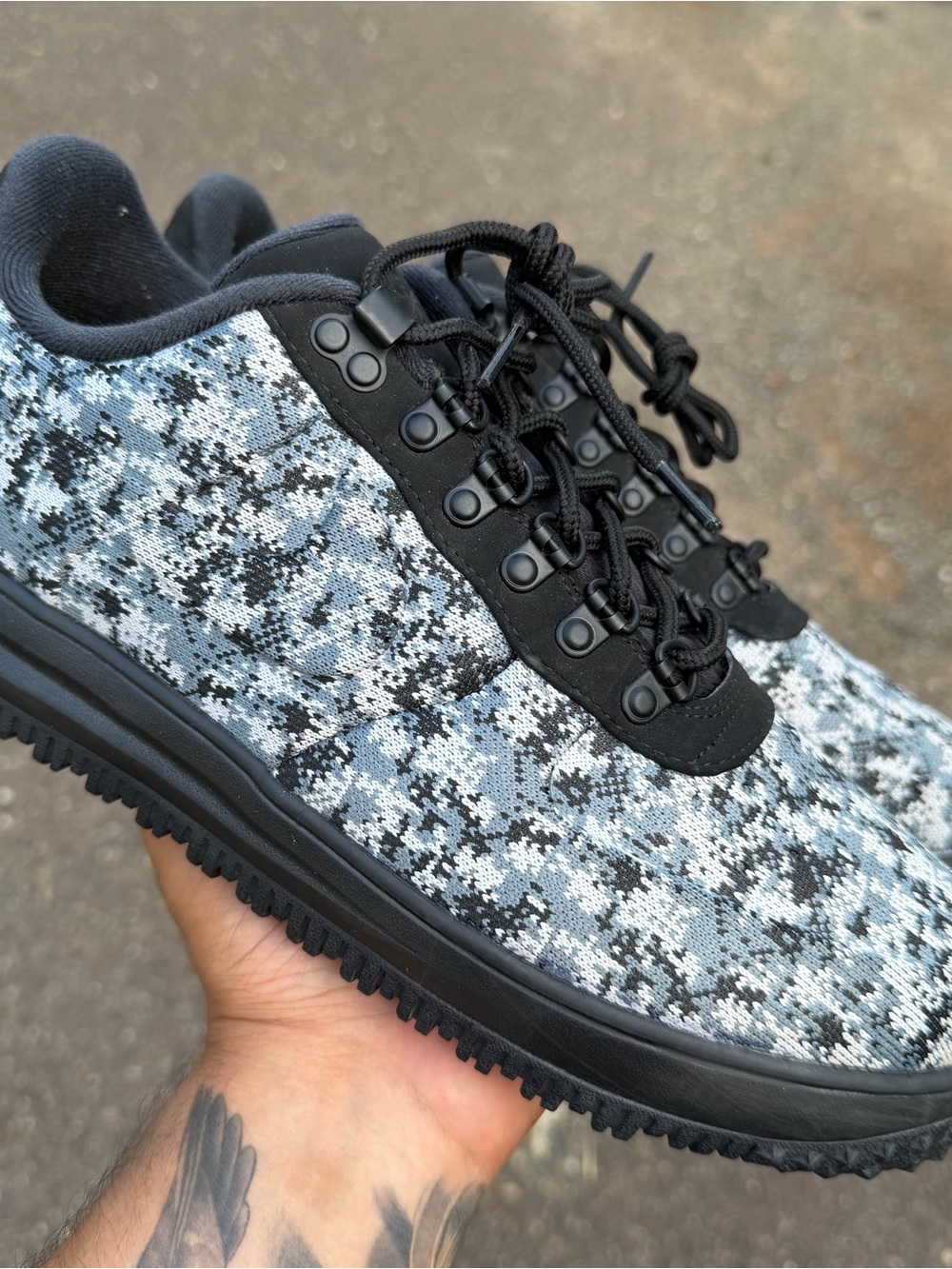 NIKE Air Lunar Force 1 Duckboot Textile Camo AV3818-001 Black/Grey/White 10.5M